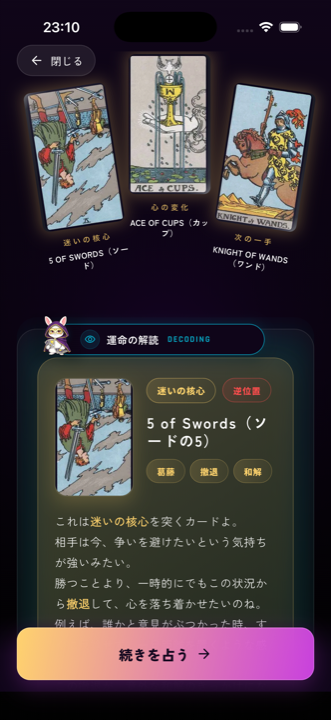 ラビットのタロット分析画面
